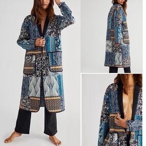 Free People x Brenda Knight Marigold Quilted Duster Jacket Long Size Large RARE